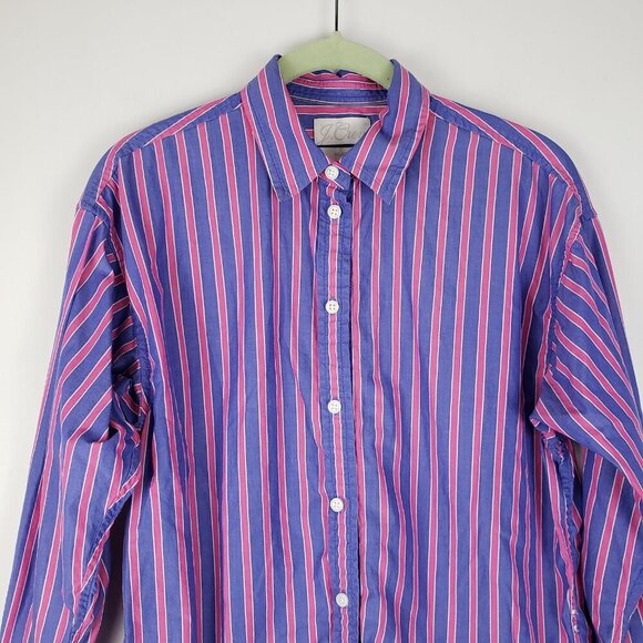 J Crew Maternity Button Up Shirt Blue Stripe Cotton Poplin Relaxed Fit Size 2 - Picture 3 of 9